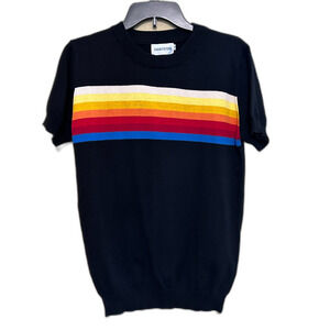 Oxknitstore Striped Crewneck Short Sleeve Sweater Womens Small Black Multicolor